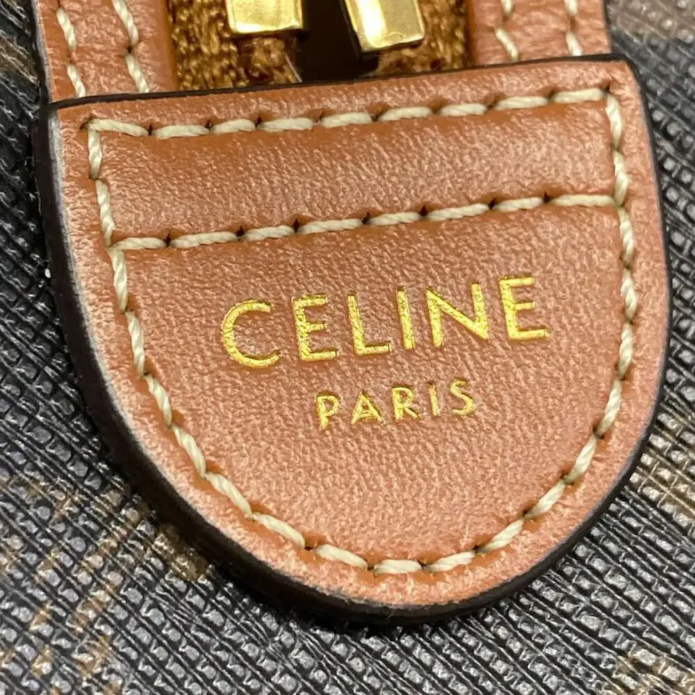 Celine Small Boston/Trionf Canvas Handbag 197582CAS.04LU Black Brown Triomphe